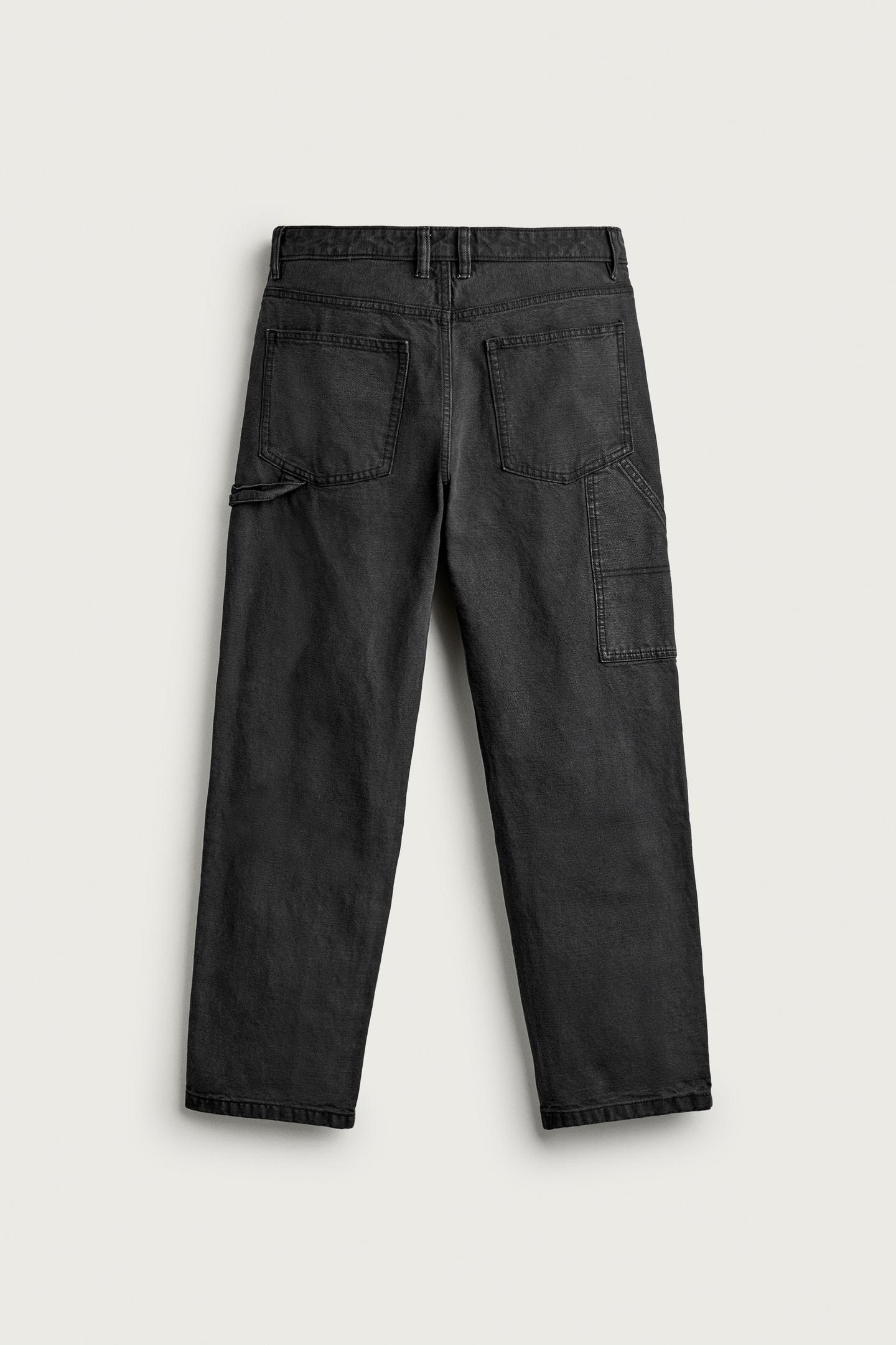 Мужские брюки Zara Straight-Fit Carpenter Pocket, цвет: Чёрный — фото 7