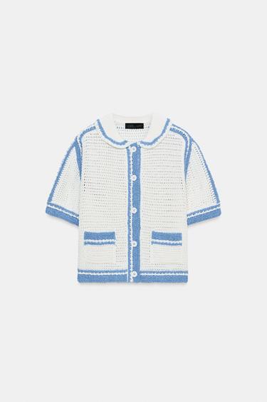 CUTWORK KNIT POLO - Ecru / Blue by Zara - Image 4