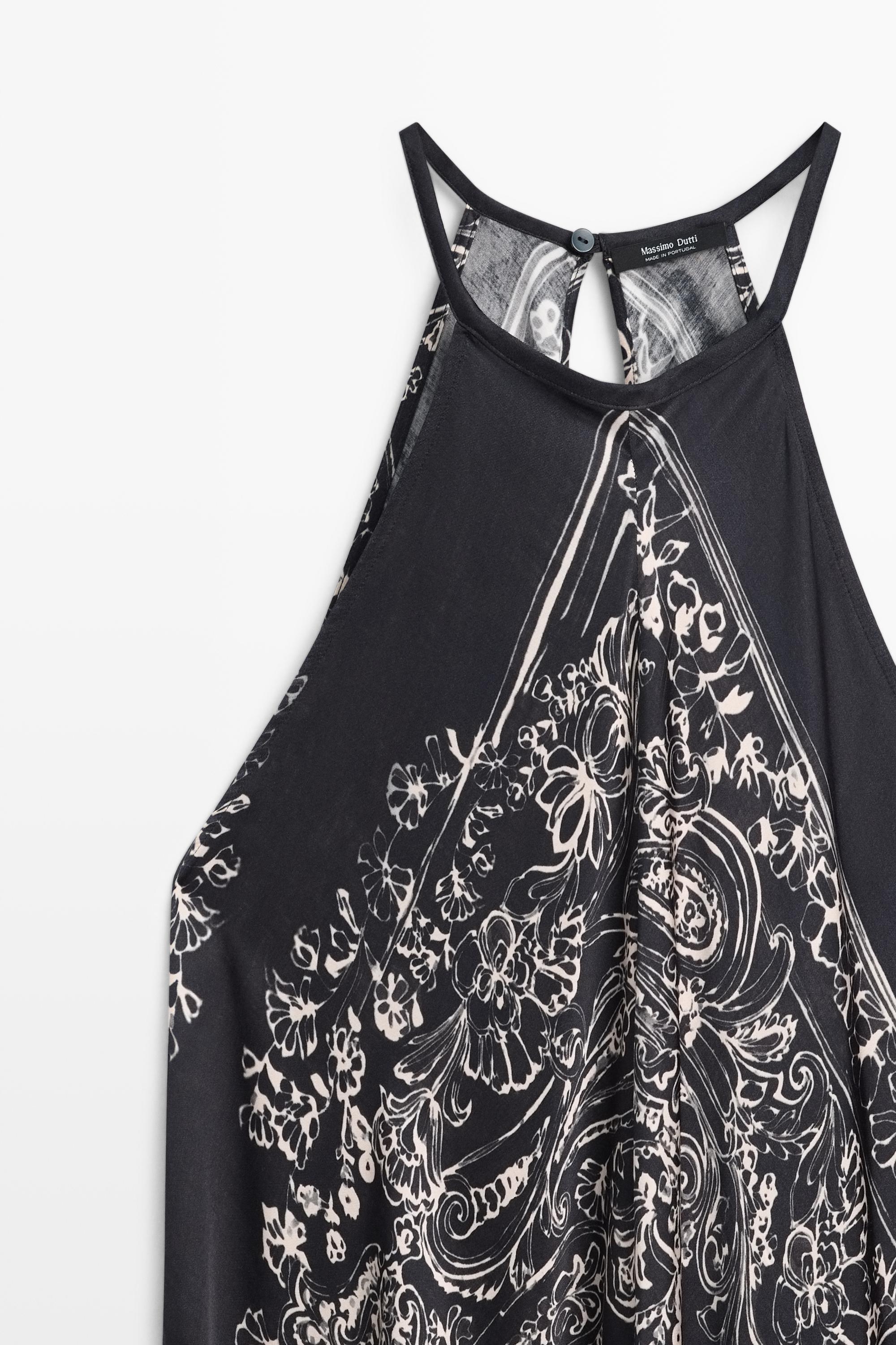 Robe longue fluide à encolure américaine imprimé cachemire