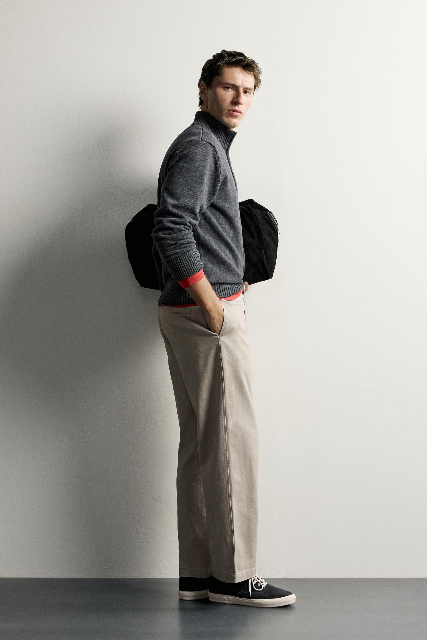 Мужские брюки Zara Straight-Fit Chino, цвет: Серо-бежевый — фото 4