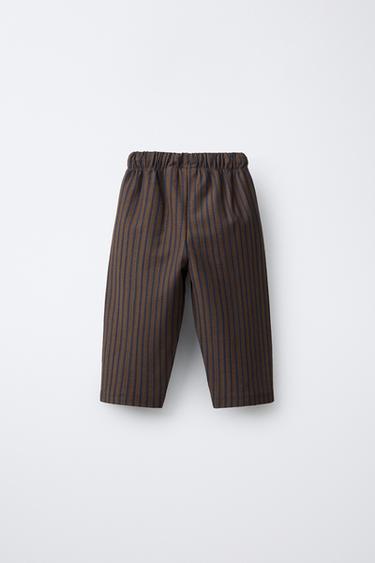 BAGGY STRIPED TEXTURED TROUSERS - Brown by Zara - Image 1
