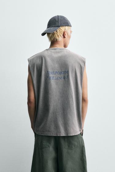 RELAXED FIT TANK TOP WITH PRINTS - Grey by Zara