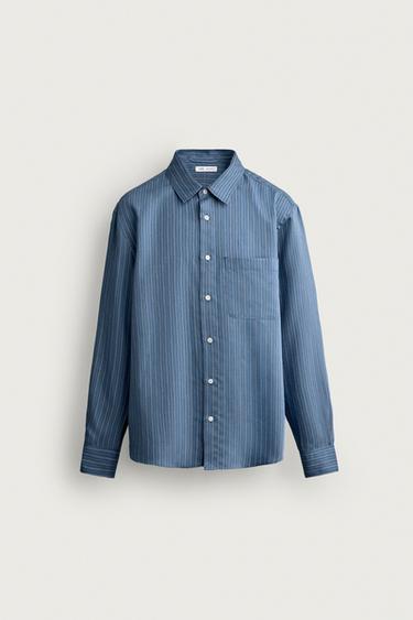 STRIPED FLOWING SHIRT - Light blue by Zara