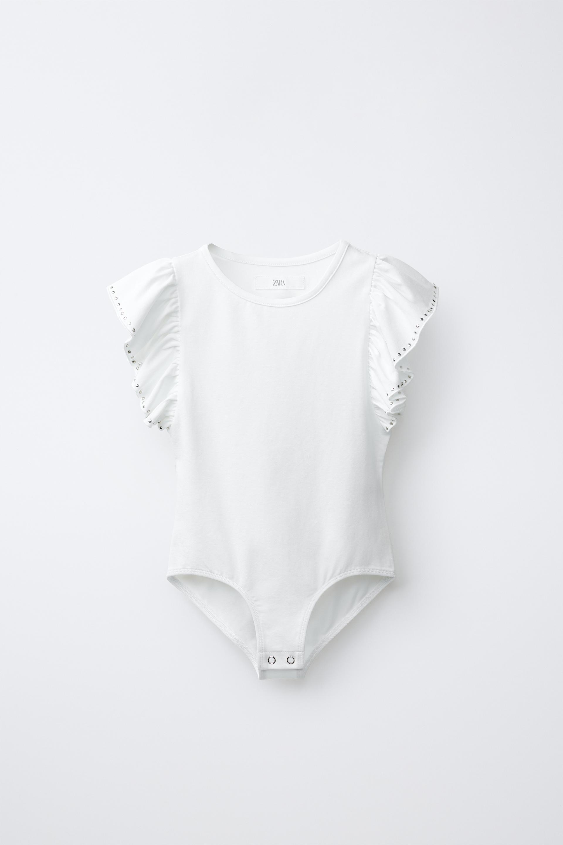 Bodysuit With Ruffle And Studs, Modal Blend