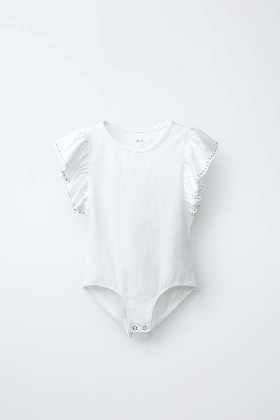 BODYSUIT WITH RUFFLE AND STUDS, MODAL BLEND - White by Zara - Image 0