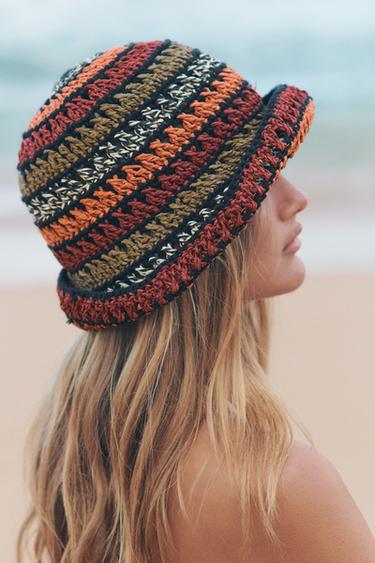 CONTRAST MIXED BRAIDED BUCKET HAT - Burnt orange by Zara - Image 1