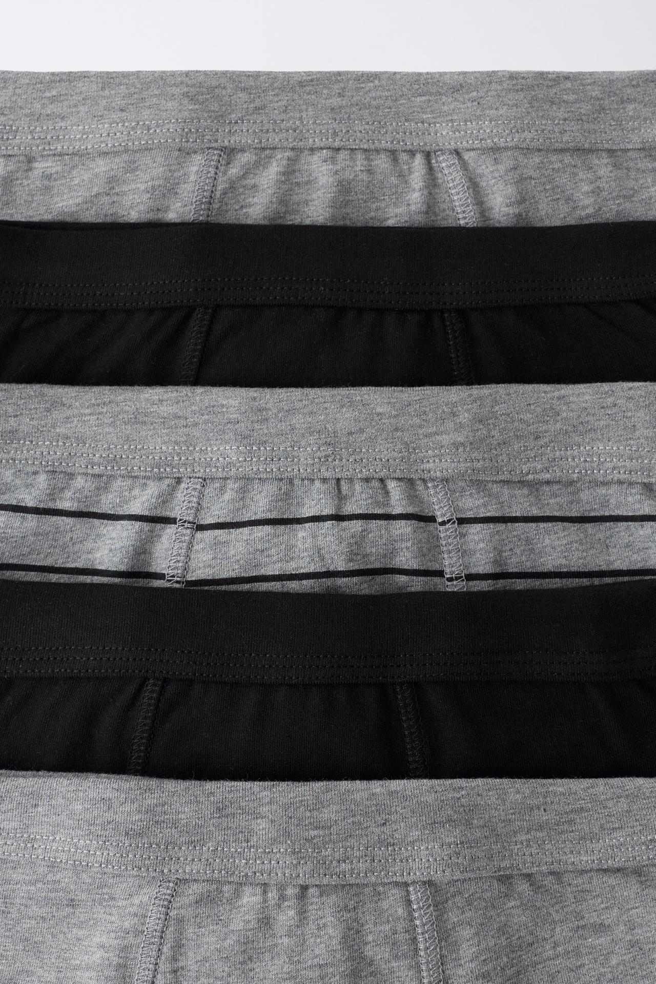 AGES 2-6 / 5-PACK SOLID AND STRIPED BOXER BRIEFS — charcoal gray