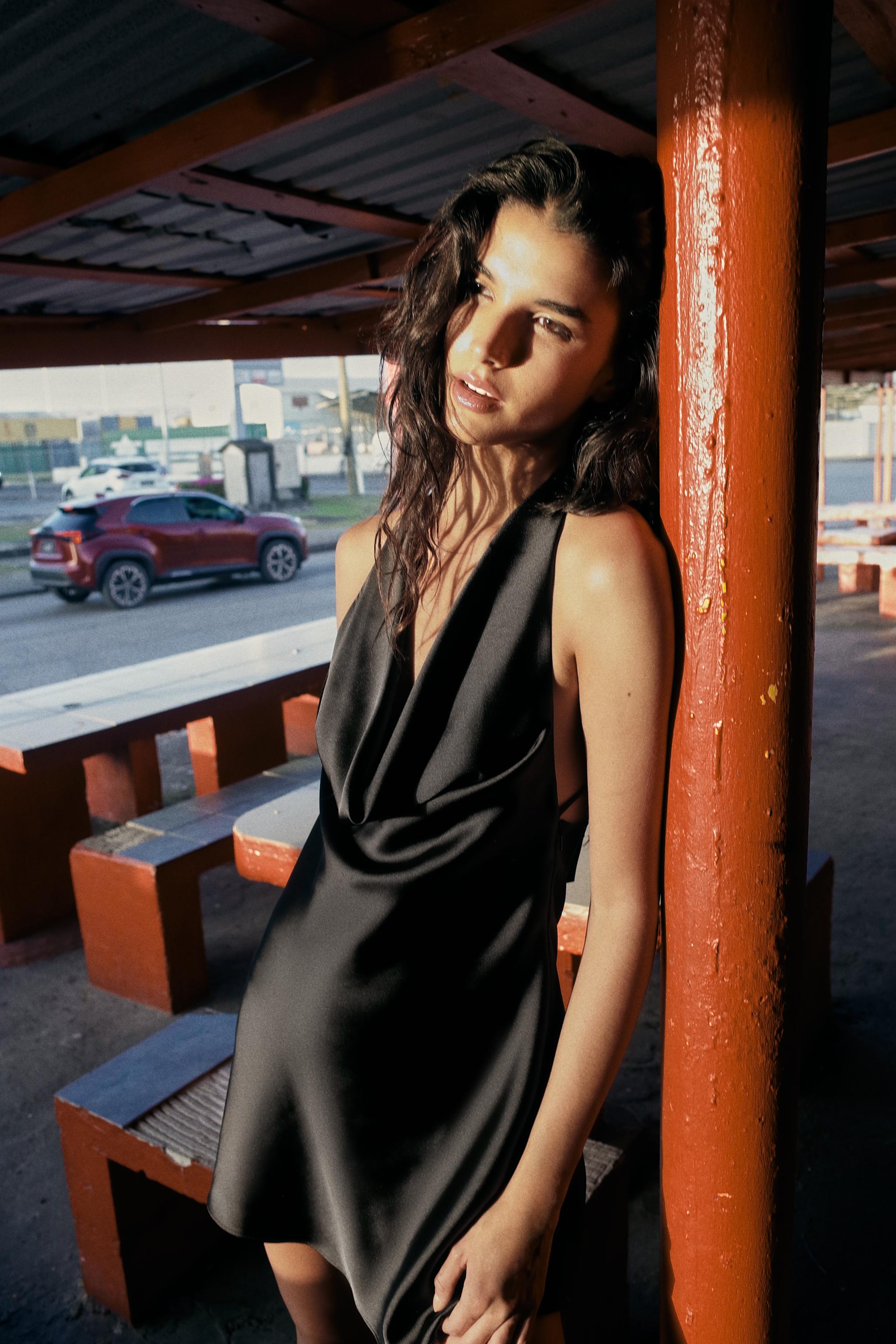 SATIN EFFECT HALTER DRESS - Black | ZARA United States SATIN EFFECT HALTER DRESS - Black | ZARA United States