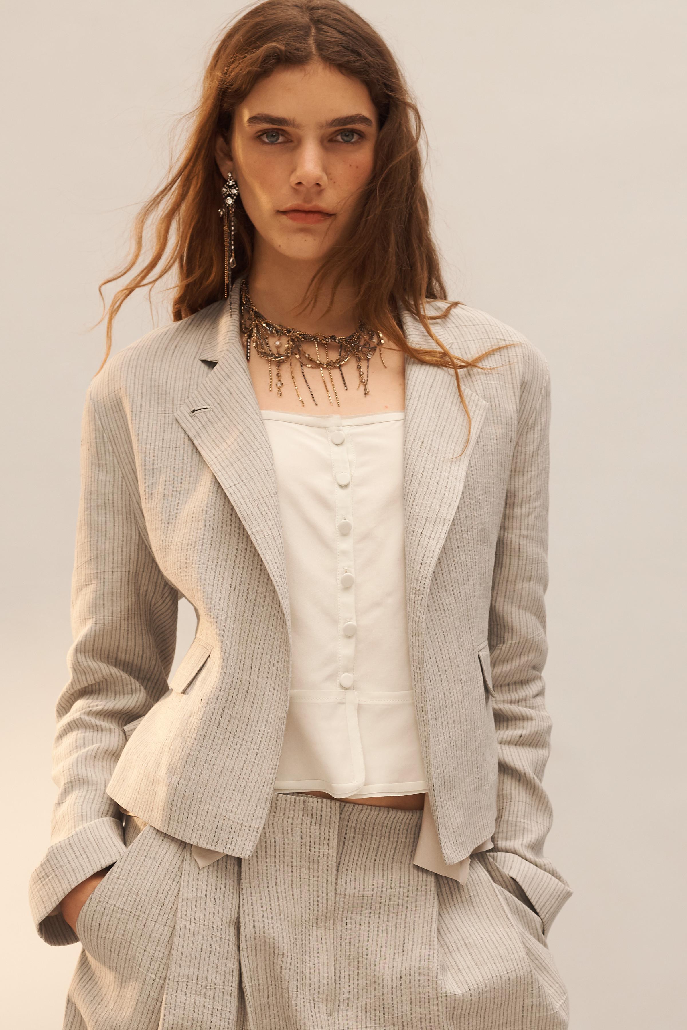 Kei★美品★ZARA 麻混ストライプロングジャケットパンツセット リネン混ストライプ柄ブレザー LIMITED EDITION - ストライプ | ZARA