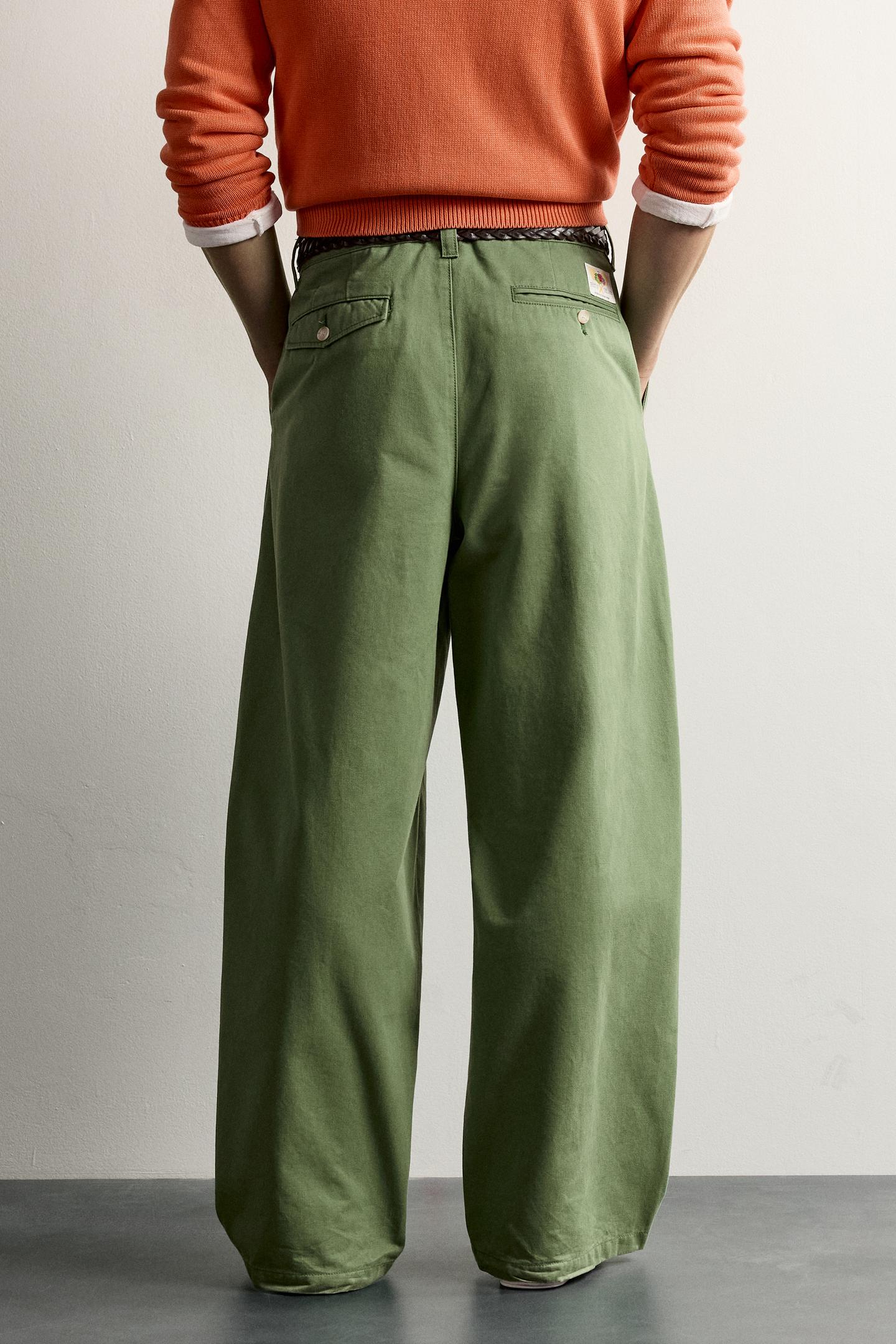 Мужские брюки Zara Fruit OF the Loom™ Pleated Chino, цвет: Зелёный — фото 3