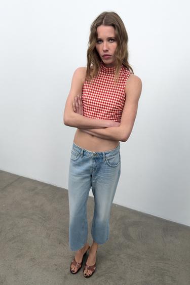 GINGHAM CHECK CROP TOP - Red / White by Zara