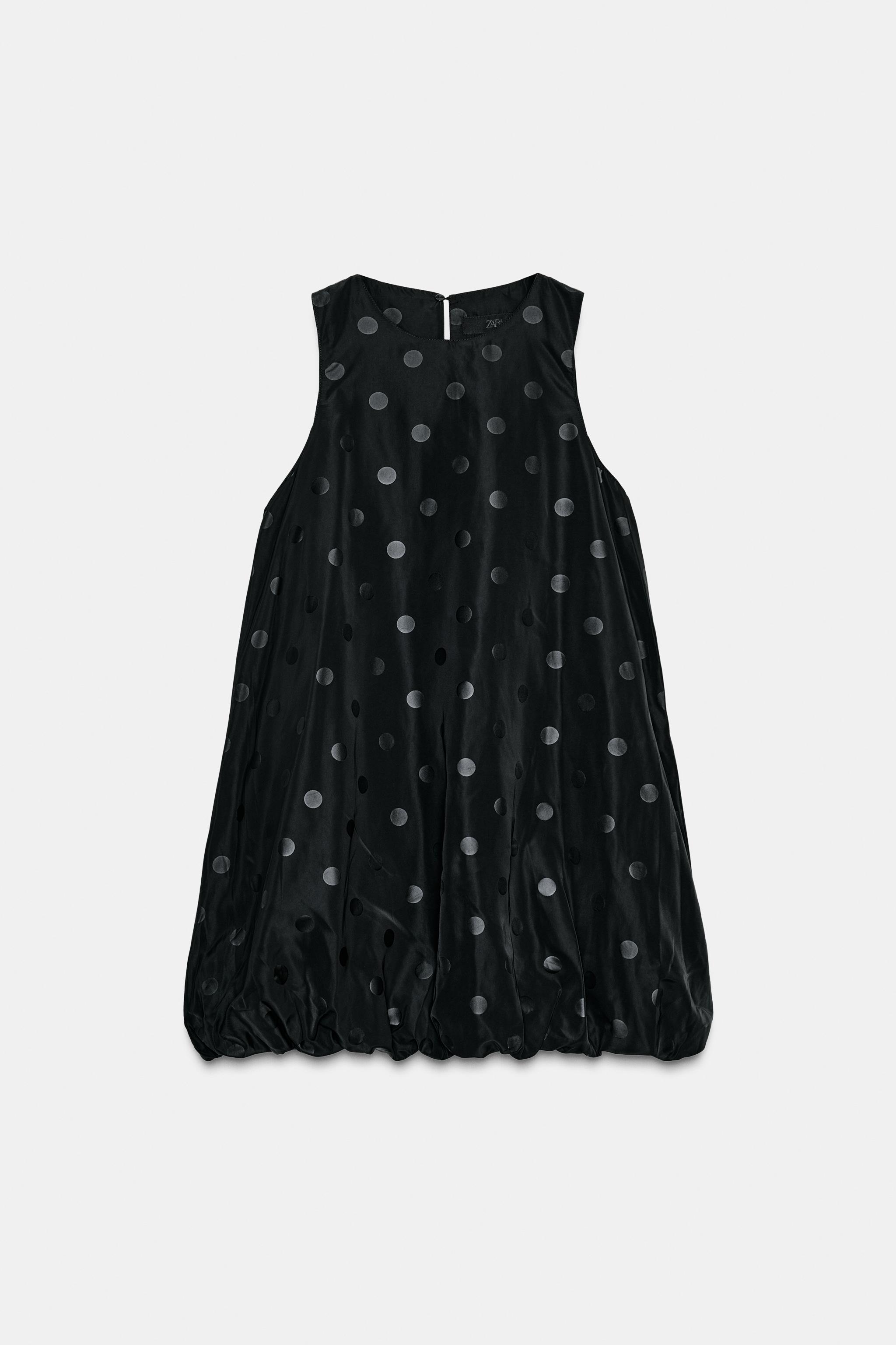 こすもすん　バルーンワンピース　黒ピンドット Julia Boutique ワンピース ドット柄バルーンスリーブタイト