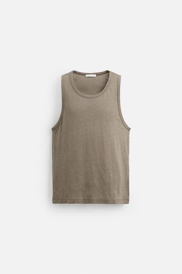 Zara 100% LINEN TANK TOP - Brown