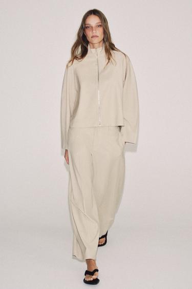بنطلون بالون من مزيج الصوف ZW COLLECTION - بيج الخاص بـ Zara