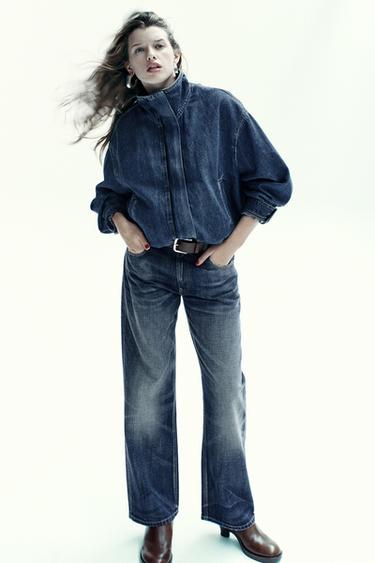 TRF STRAIGHT CROP MID-WAIST JEANS - Navy blue by Zara