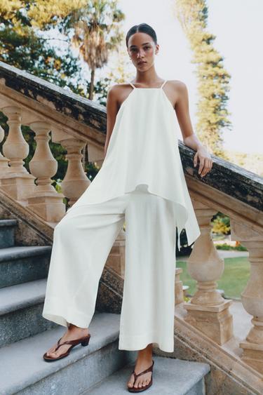 Zara HALTER STRAP JUMPSUIT - Oyster-white