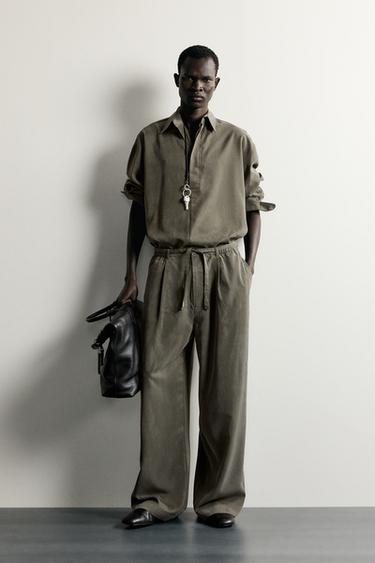 Zara RELAXED-FIT FLOWY PANTS - Dark khaki - Image 0