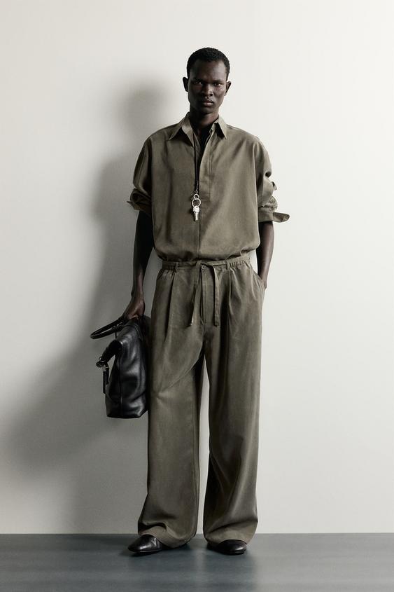 RELAXED FIT FLOWING TROUSERS - Dark khaki by Zara - Image 0