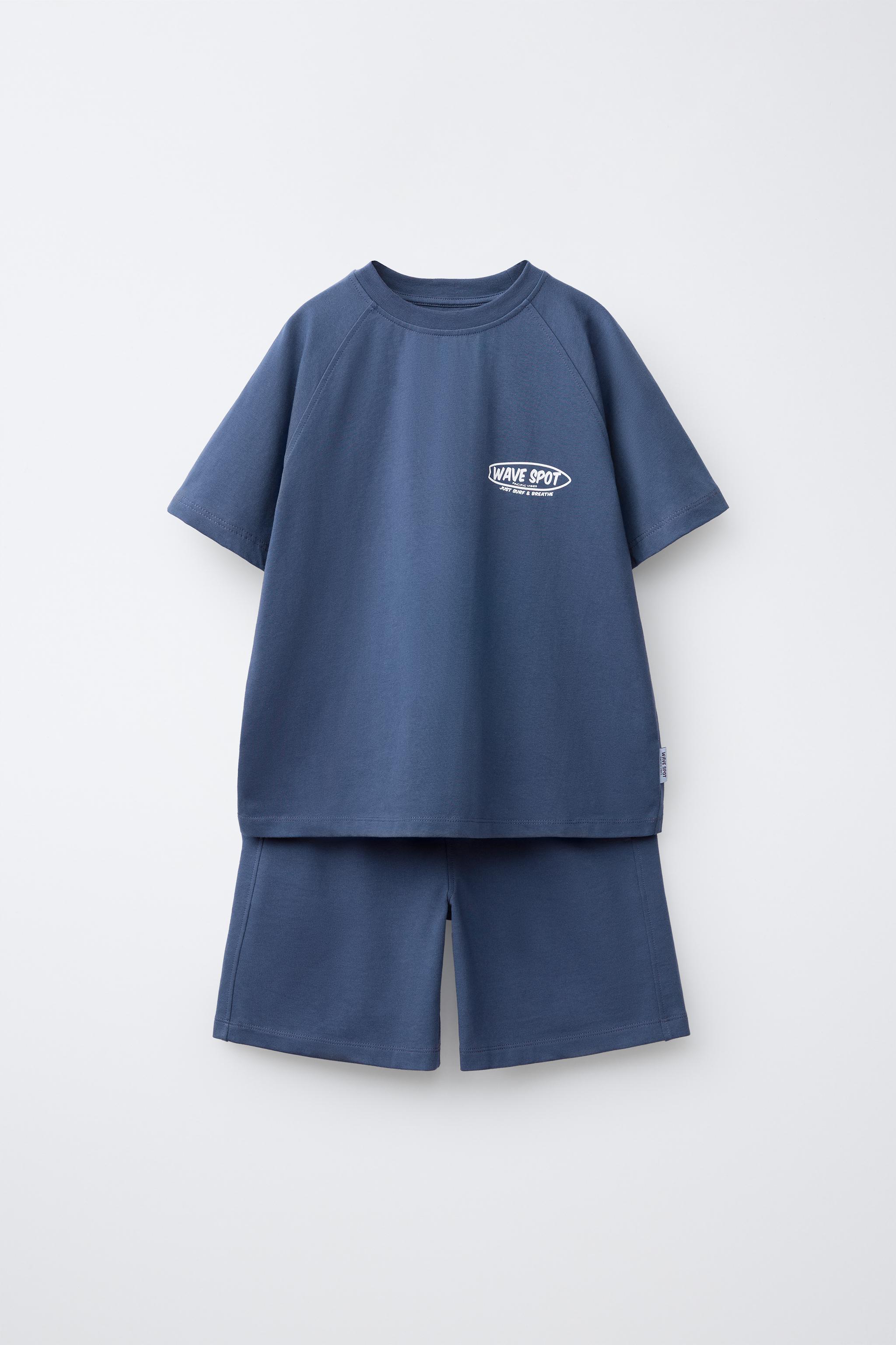 T-SHIRT AND SHORTS SET WITH TEXT - Wine | ZARA United States