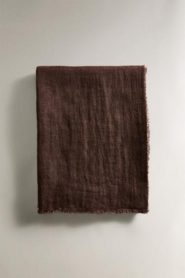 PLAID LIN FRANGES - Marron de Zara