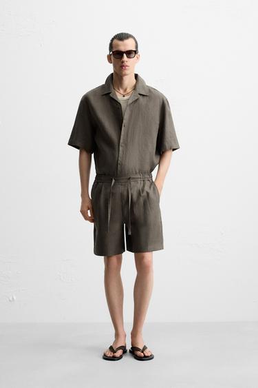 Zara RELAXED FIT 100% LINEN SET - Pearl gray