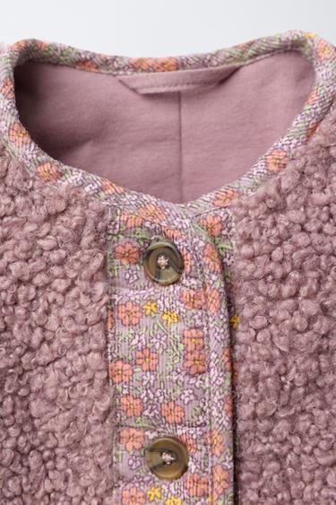 MANTEAU DOUBLÉ EFFET MOUTON À FLEURS - Magenta de Zara - Image 2