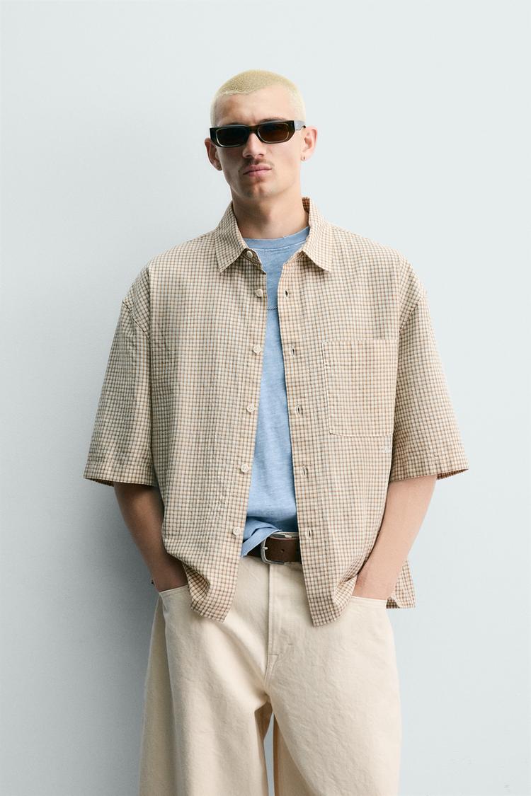 ZARA RELAXED FIT CHECK SHIRT WITH CONTRAST EMBROIDERY