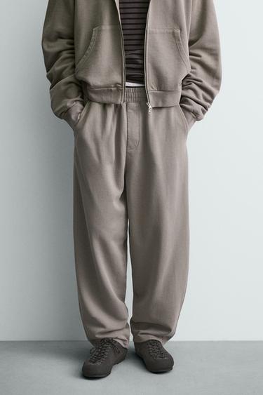 Zara WASHED BALLOON FIT JOGGING PANTS - Light gray