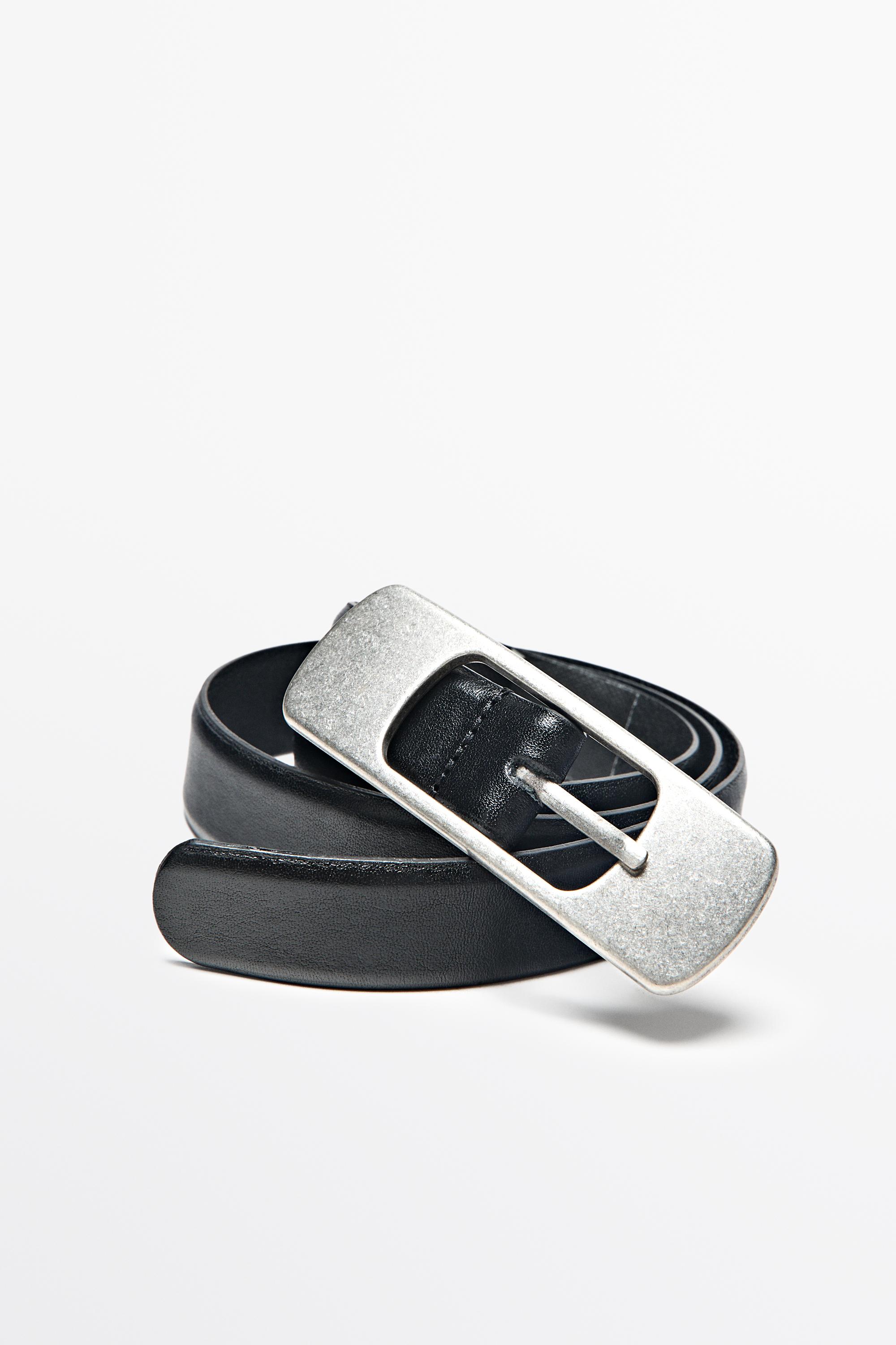Nappa leather belt with flat buckle
