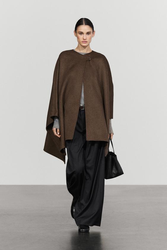 Zara Wool blend buttoned cape - Dark brown - Image 0