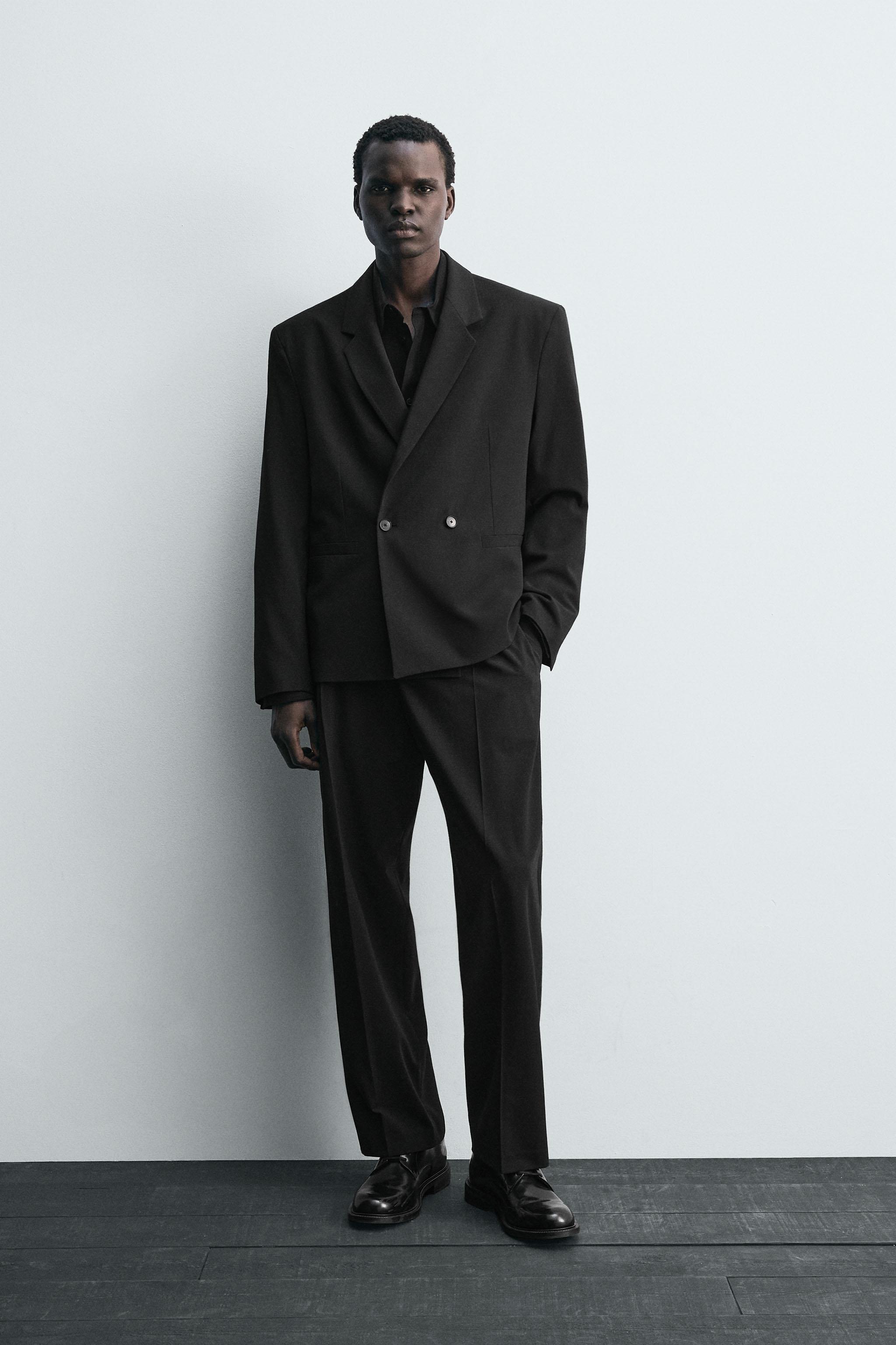 ZARA ネイビー ダブル スーツ 164cm 上下 セットアップ　卒業式 美品 ザラ スーツ 上下 セットアップ メンズ ネイビー ブルー