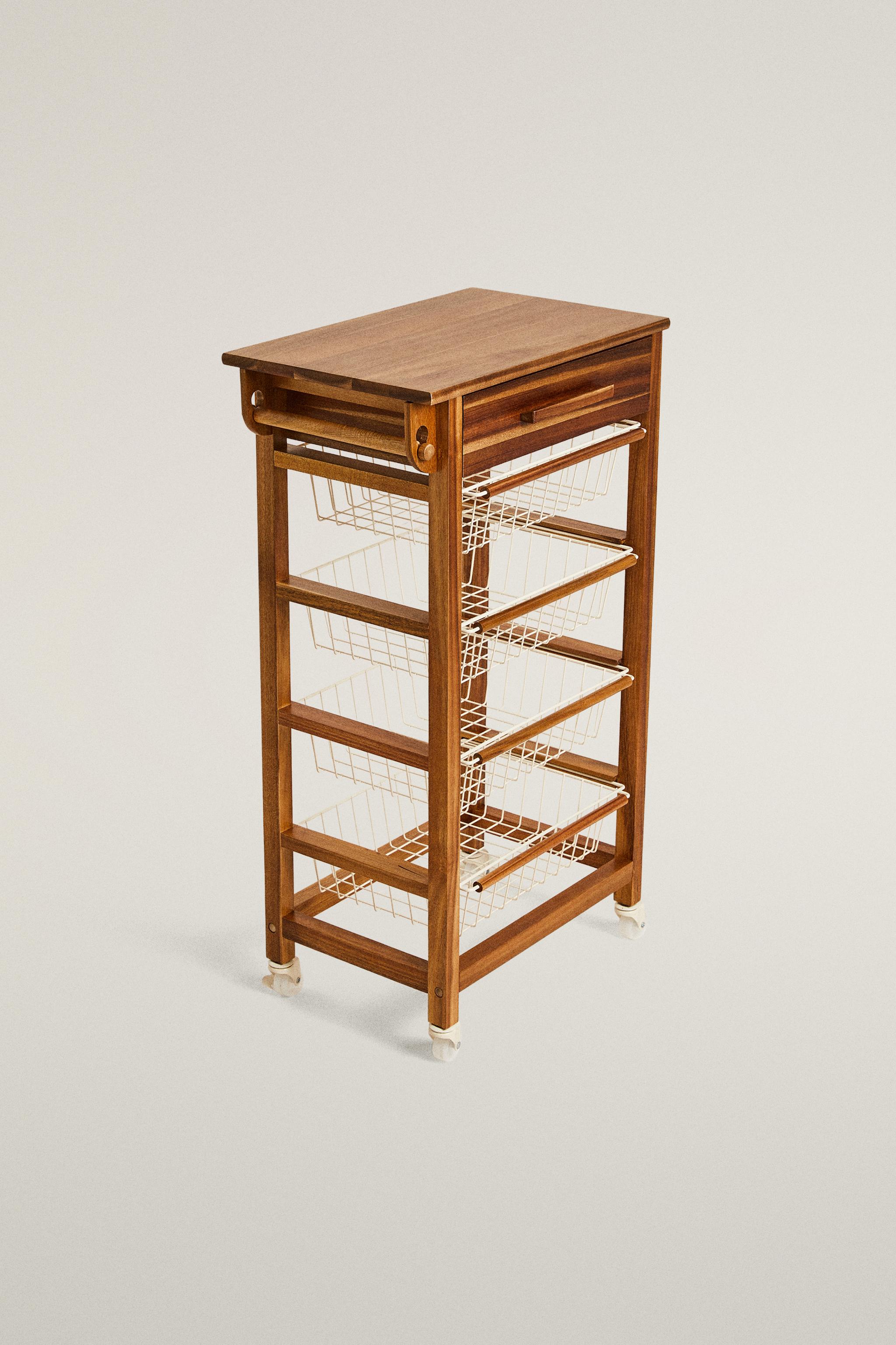 WOOD AND METAL STORAGE UNIT WITH WHEELS - Light beige | ZARA