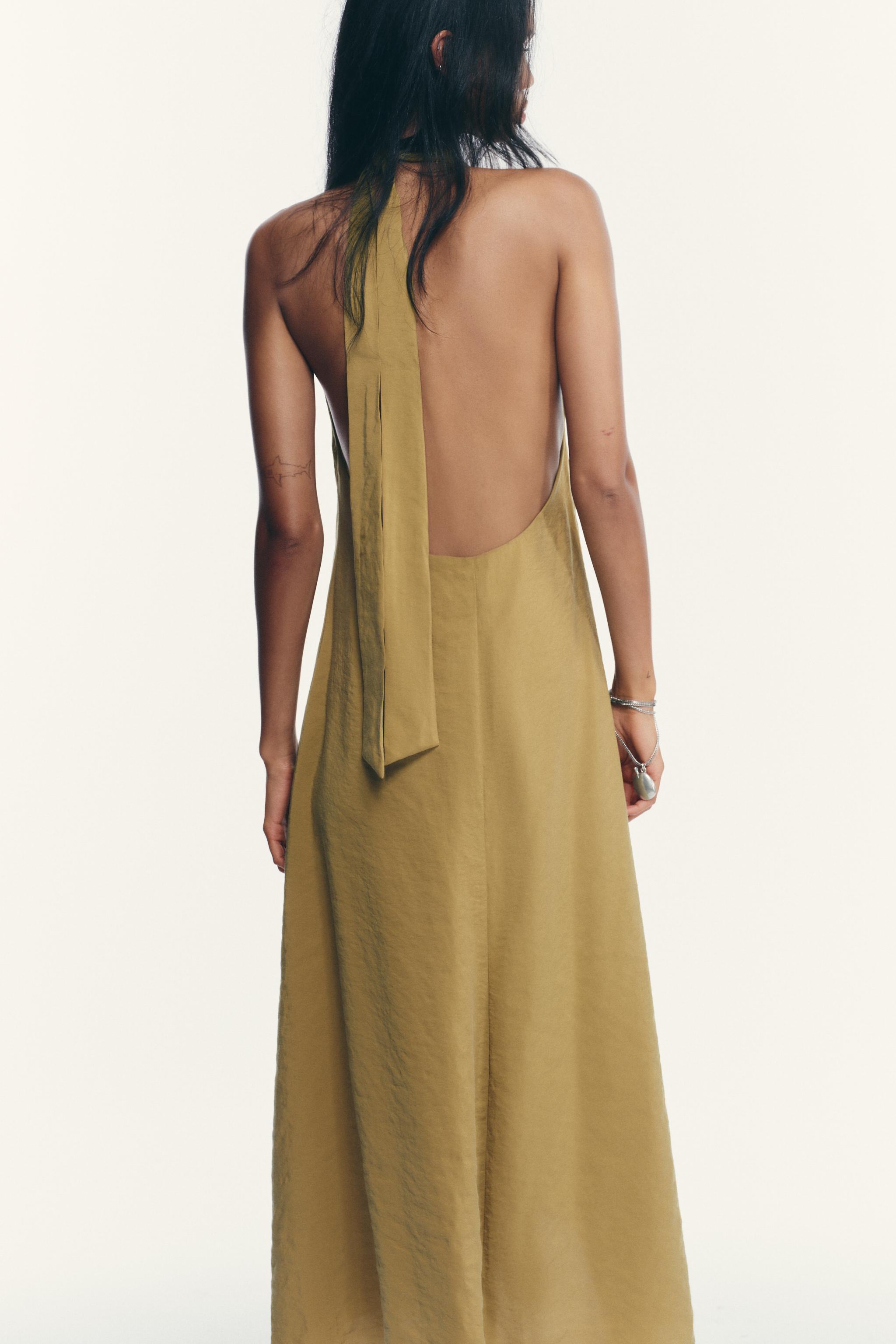 ZARA フルイドホルターネックミディ丈ワンピース 2180/311 ドレープ入りフルイドミディ丈ワンピース - ブラック | ZARA