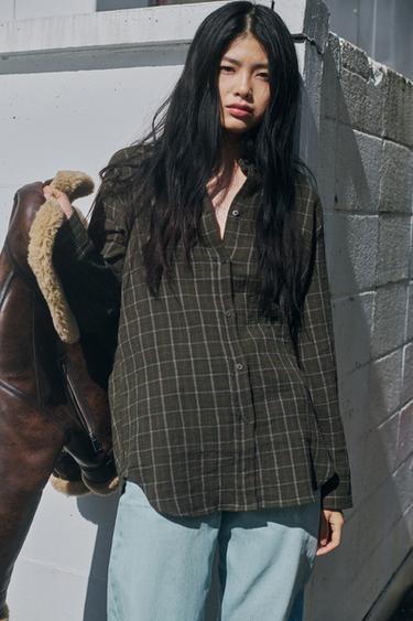 OVERSIZE CHECK SHIRT - Dark green by Zara