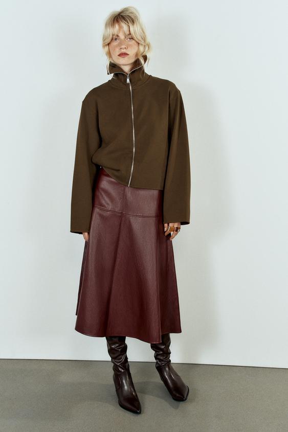 Zara INTERLOCK ZIP-UP SWEATSHIRT - Dark olive - Image 0