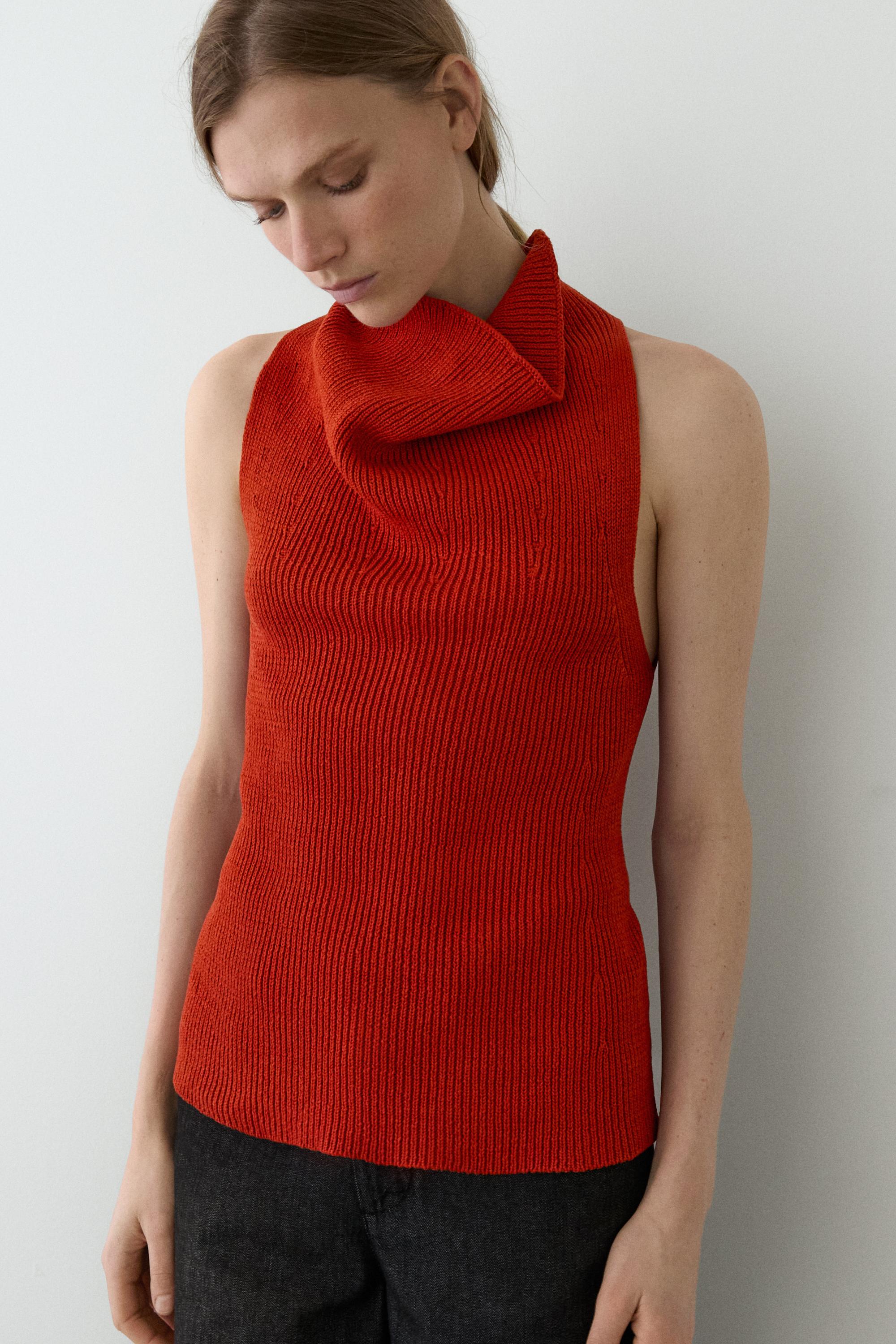 Cotton top with cowl neckline