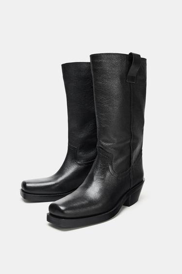 LEATHER COWBOY ANKLE BOOTS - Black de Zara - Image 4