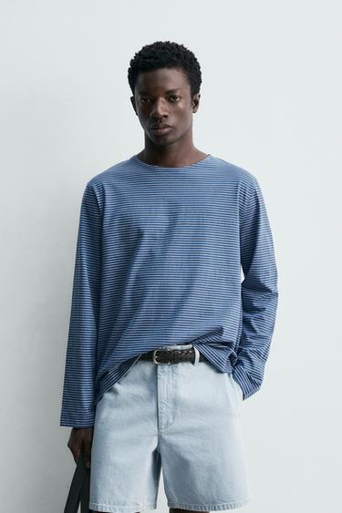 JACQUARD STRIPED T-SHIRT - Blue by Zara
