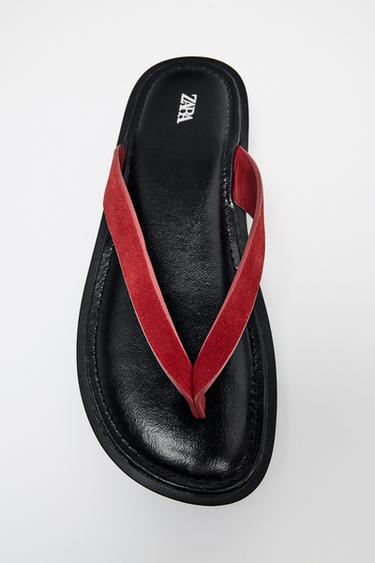 CONTRAST LEATHER SANDALS - Red by Zara