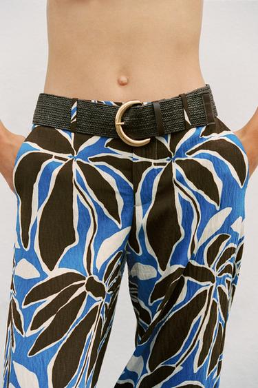 PANTALON LARGE À IMPRIMÉ FLORAL - Écru / Bleu de Zara - Image 2