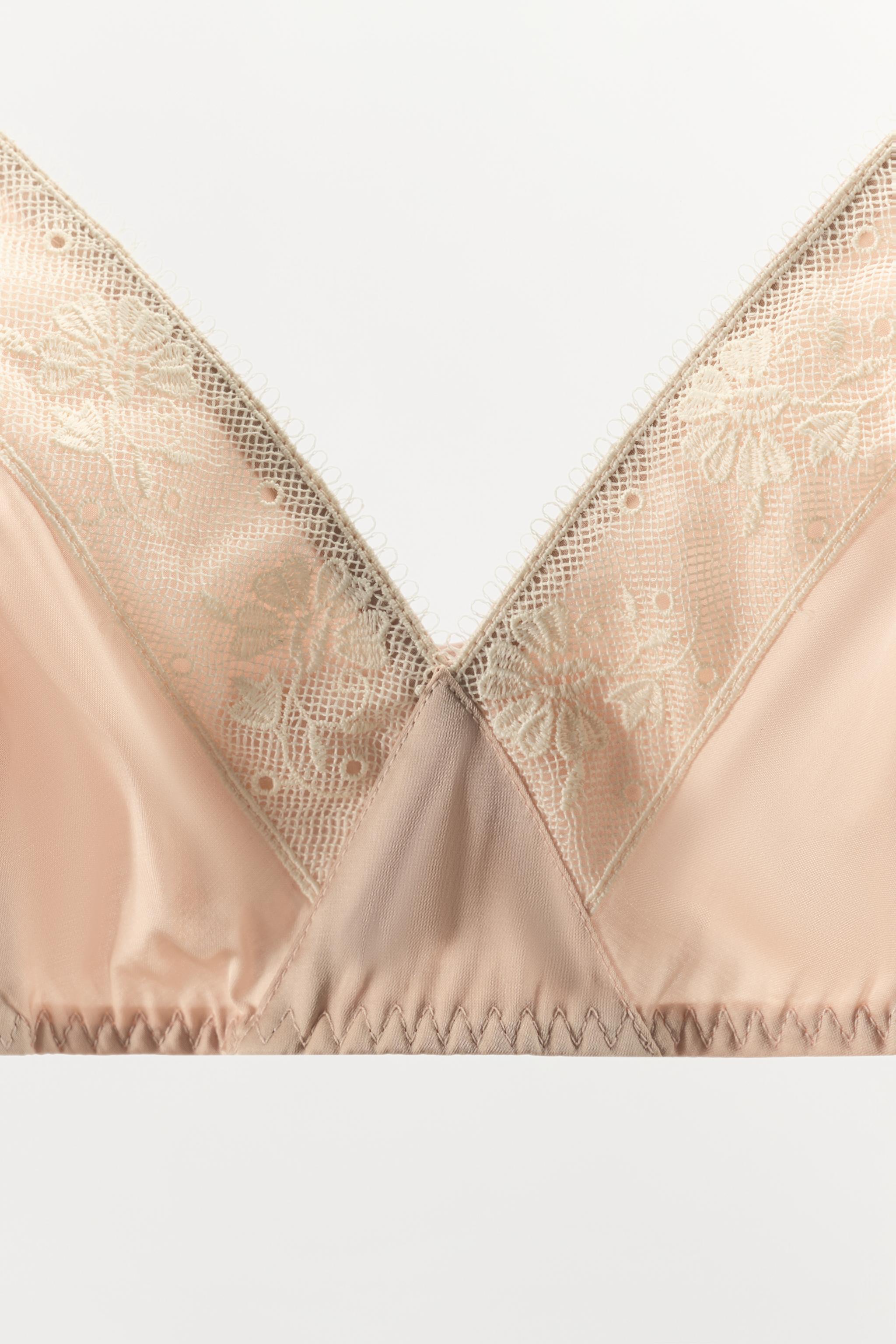 SATIN EFFECT LACE TRIM TRIANGLE BRALETTE
