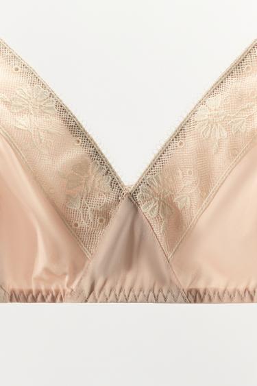 SATIN TRIANGLE BRALETTE WITH LACE TRIM - Pink by Zara - Image 6