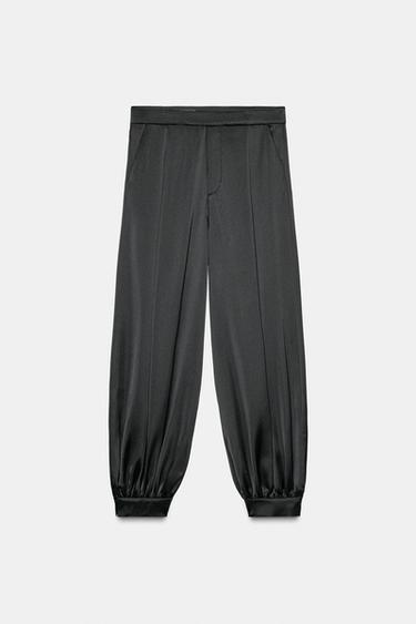 Zara PLEATED SATIN PANTS - Black