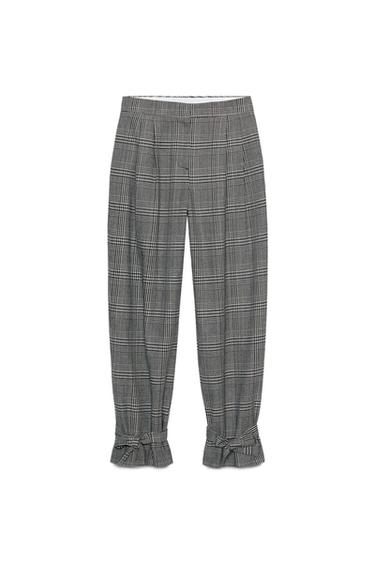 Zara HOUNDSTOOTH PANTS WITH BOW HEM - Ecru / Black