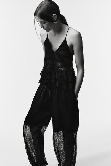 Zara LIMITED EDITION COMBINATION LACE TOP - Black