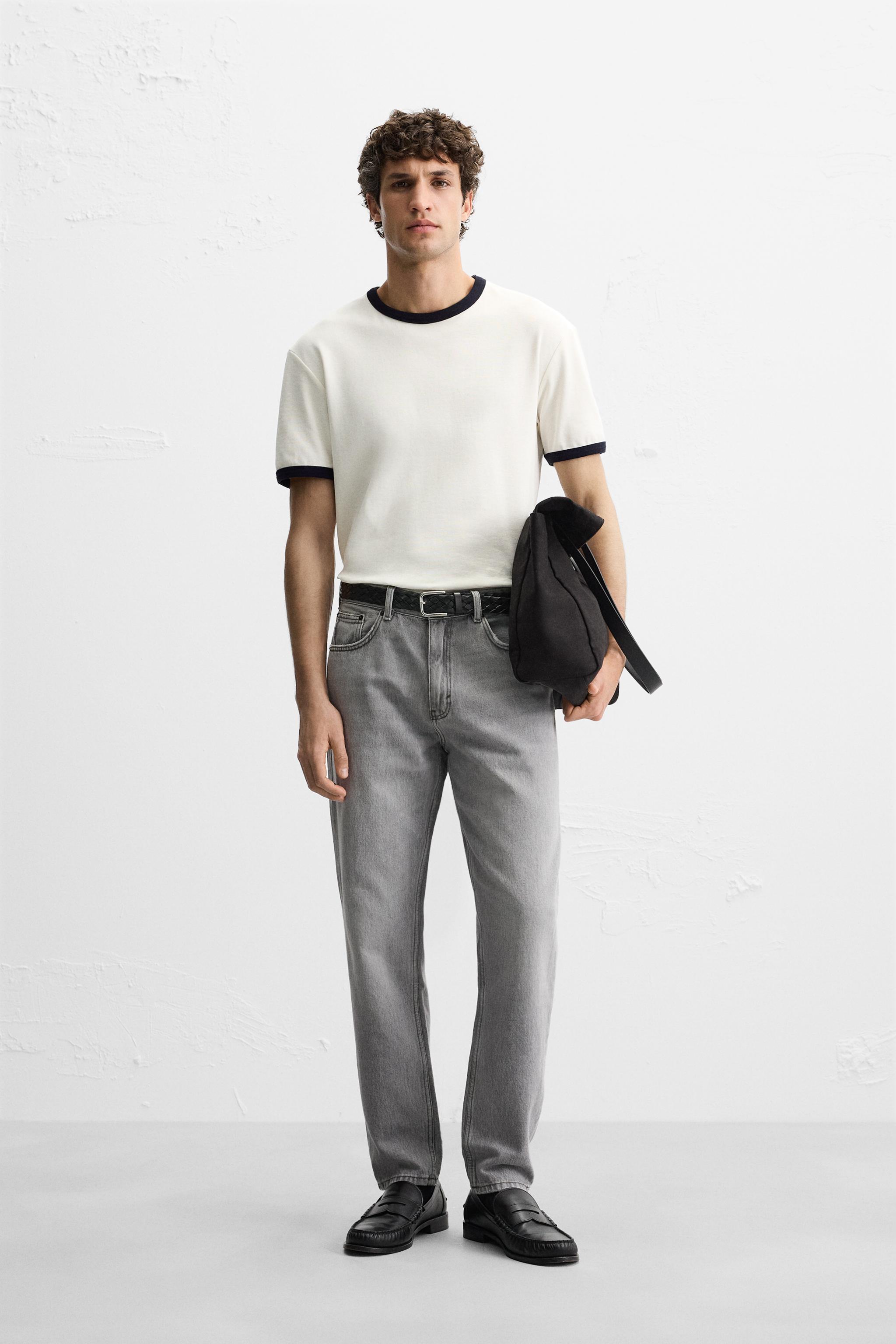 Slim Fit Pantalon Cuero Hombre Zara JEANS SLIM FIT TAPERED Gris