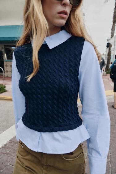 CONTRAST POPLIN SHIRT - Navy blue by Zara - Image 4