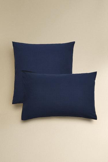 FRONHA DE TRAVESSEIRO DE ALGODÃO COM FIO TINGIDO - Azul da Zara
