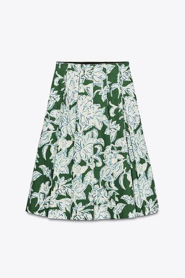 JUPE PLIS PLATS FLEURS ZW COLLECTION - Vert de Zara - Image 5