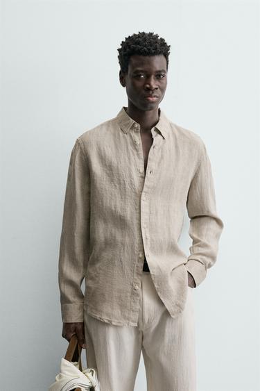 Zara 100% LINEN SHIRT - Light beige